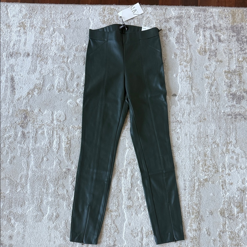 Zara Forest Green Leather Leggings